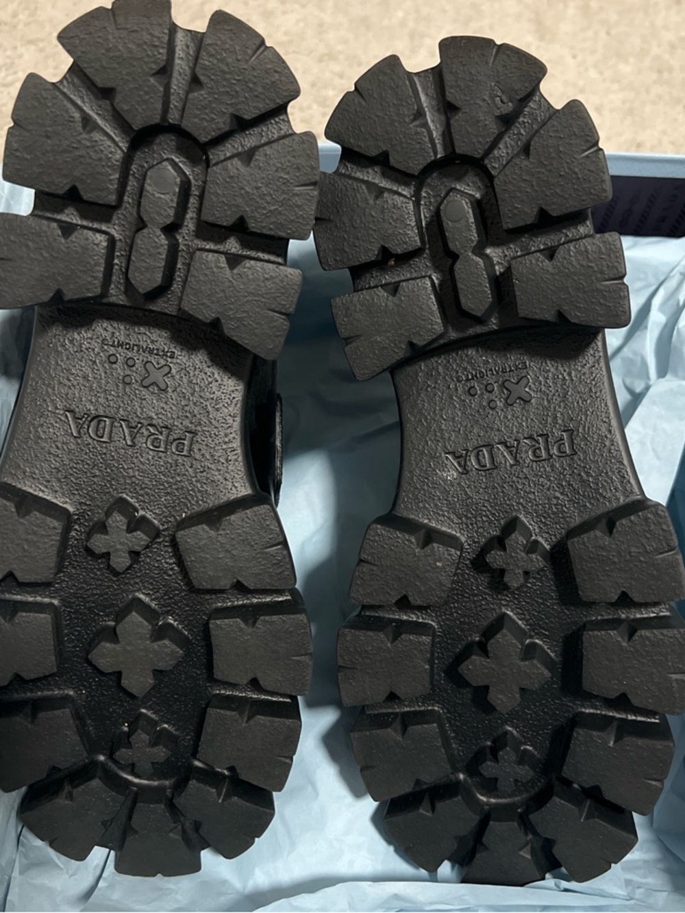 Prada Black Leather Lug-Sole Loafers with Triangle Logo - Picture 3 of 8